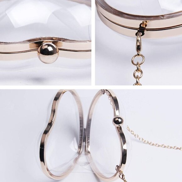Women’s Velvet Heart Shape Evening Bag Mini Clutch Clear Shoulder Purse - Picture 6 of 6